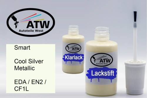 Smart, Cool Silver Metallic, EDA / EN2 / CF1L: 20ml Lackstift + 20ml Klarlack - Set, von ATW Autoteile West.